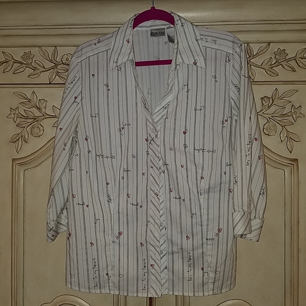 Chicos white cotton blouse with love